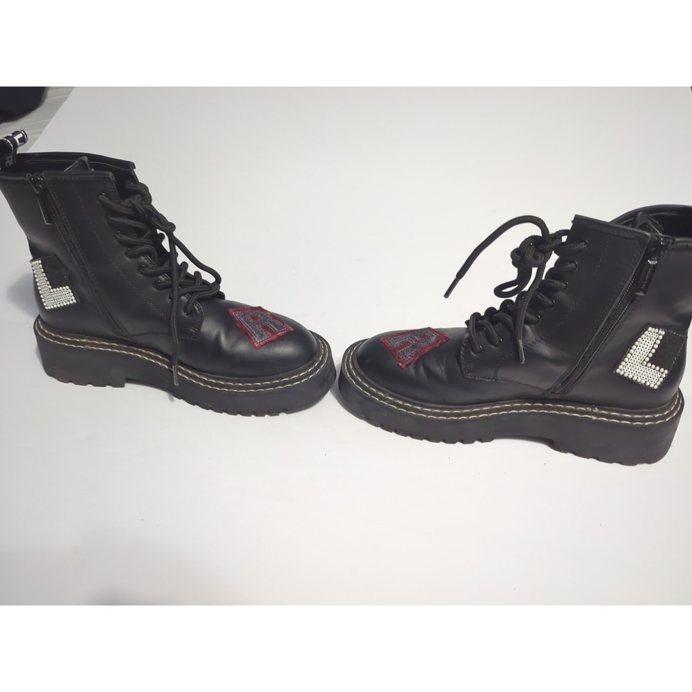 Karl Lagerfeld Paris Dixie Patch Combat Boots Sz 8 logo chunky biker festival - Picture 11 of 16